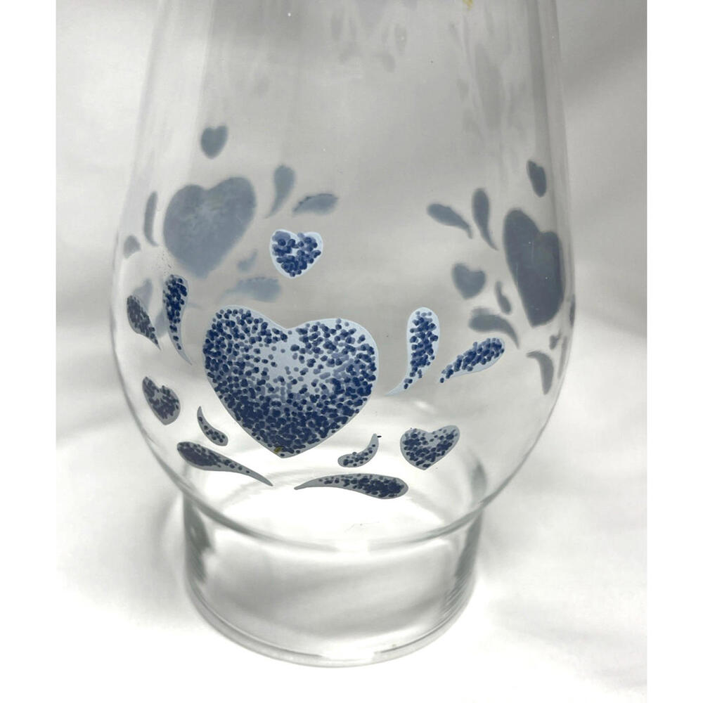Corelle Blue Hearts Sponge Glass Hurricane Chimney Shade 3" Fitter - Picture 5 of 5